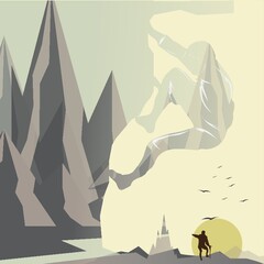 Double exposure of man and mountain