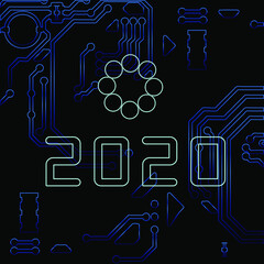 The technology electronic background design for 2020 happy new year