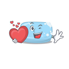 A lovable soap caricature design style holding a big heart