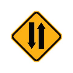 Warning two-way road sign