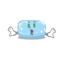 happy rich cartoon concept of soap with money eyes