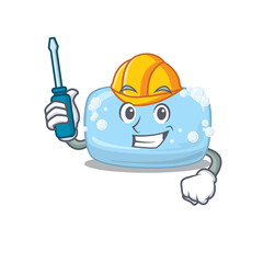 caricature design style of soap worked as an automotive