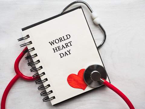 World Heart Day. Beautiful card. Close-up, view from above. Holiday preparation concept. Congratulations for family, relatives, friends and colleagues