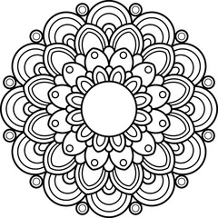 Mandala round floral ornament pattern. Anti-stress coloring page for kids and adults. Yoga, tatoo, mehndi, lace design. Vector illustration.