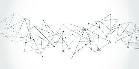 Abstract technology Network nodes with polygonal shapes on dark blue Vector background. Connection science and futuristic technology, digital structure, connected points, web.
