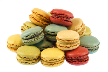 close up on colorful macarons arranged in the container