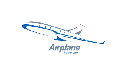 Airplane logo silhouette flight plane white color white background