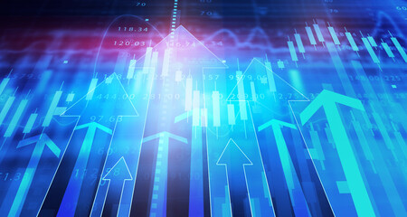 Digital stock market arrows, charts and diagrams. Digital illustration.