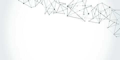 Abstract technology Network nodes with polygonal shapes on dark blue Vector background. Connection science and futuristic technology, digital structure, connected points, web.