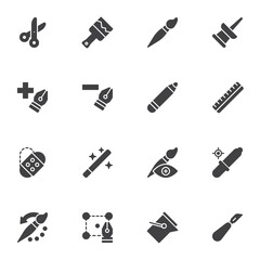 Designer tools line icons set, outline vector symbol collection, linear style pictogram pack. Signs logo illustration. Set includes icons as drawing and painting, pen tool cursor, push pin, cut, ruler