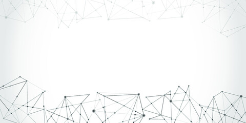 Fototapeta premium Abstract technology Network nodes with polygonal shapes on dark blue Vector background. Connection science and futuristic technology, digital structure, connected points, web.