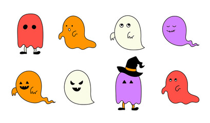 手書きのおばけのイラストのセット ハロウィン 幽霊 かわいい Wall Mural Yugoro