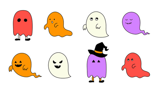 手書きのおばけのイラストのセット ハロウィン 幽霊 かわいい Stock Vector Adobe Stock