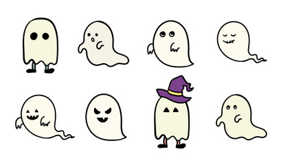 手書きのおばけのイラストのセット ハロウィン 幽霊 かわいい Wall Mural Yugoro