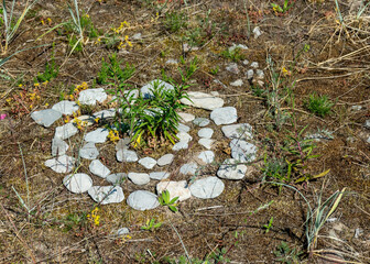 Obraz premium beautiful white stone piles by the sea, these objects were built by travelers, Saaremaa Island, Estonia