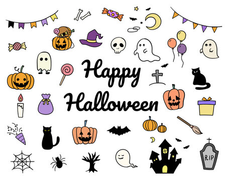ハロウィーンの手書きのイラストのセット かわいい 秋 Stock Illustration Adobe Stock