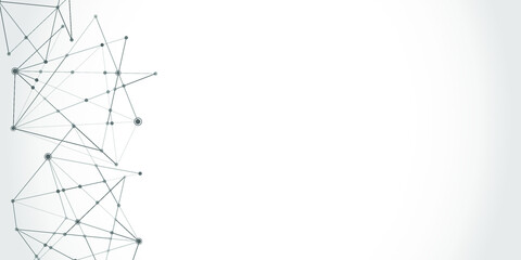 Abstract technology Network nodes with polygonal shapes on dark blue Vector background. Connection science and futuristic technology, digital structure, connected points, web.