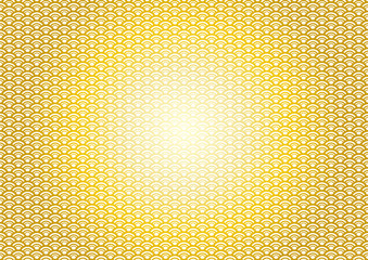 青海波の金色グラデーションの和柄パターン　線幅の変化する小さめの模様