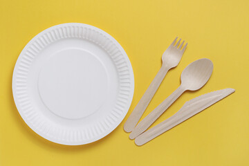 Disposable plate and wooden cutlery