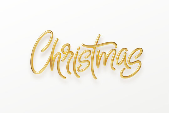 Realistic 3d inscription Merry Christmas isolated on. Golden shiny lettering. Vector illustration