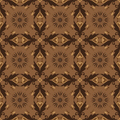 The beauty flower pattern on Indonesian batik design with seamless dark brown color