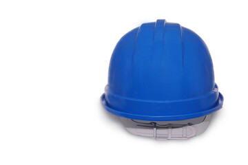 Blue plastic safety helmet isolated on white background.