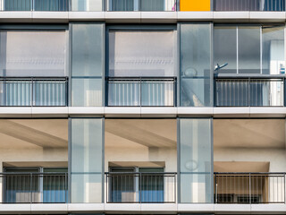 Close up  detail with a balcony of a modern apartment building in Bucharest.