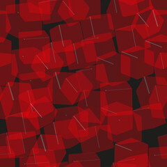 Red Transparent Cubes Seamless Pattern, 3D Illustration
