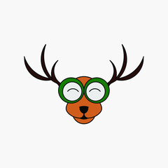 the cute deer cartoon christmas logo design with red santa cap hat 