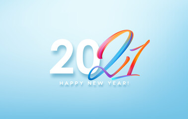 Colorful Brushstroke paint lettering calligraphy of 2021 Happy New Year background. Vector illustration