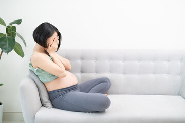 Obraz premium Pretty pregnant woman is resting on sofa