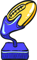 American football trophy icon in color drawing. Winner, champion 
