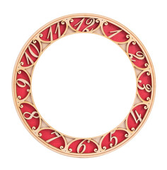 Wooden frame (clock face) for paintings, mirrors or photo isolated on white background. Design element with clipping path