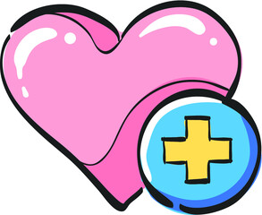 Obraz premium Favorite icon in color drawing. Internet symbol like plus heart shape 