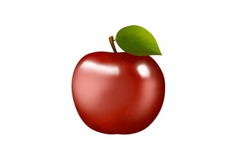 Red Apple 3d painting isolated on white background 