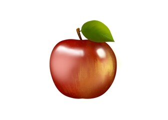 Red Apple 3d painting isolated on white background 