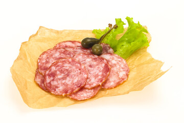 Spanish Salchichon sausage with salad