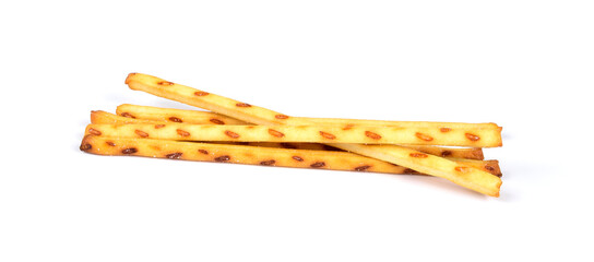 Pile of pretzel sticks isolated on white background