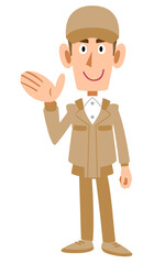 作業着の男性　案内　提案
