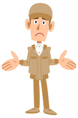 作業着の男性　呆れる　お手上げ
