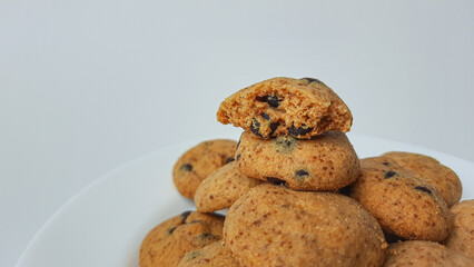 Homemade chocolate chip cookies. Isolated in white background.