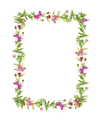 Butterflies in meadow grass. Floral watercolor frame for summer card