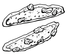 Italian dessert biscotti. Line art. White background, isolate. Stock illustration.