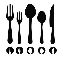 Vector cutlery set. Spoon, fork, knife. Flat style design.