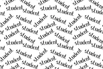 Seamless pattern of inscription student in doodle style. Vector hand drawn pattern for design notebook, wallpaper, wrapping paper. Concept of back to school.