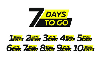 Number 1, 2, 3, 4 5 6 7 8 9 10 of days left to go. Collection badges sale landing page banner. Promotional banners. Vector illustration.