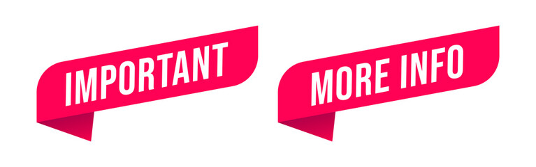 Red ribbon more info and important. Modern web banner element. Vector illustration.
