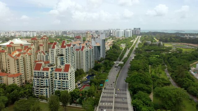 Drone Aerial view 4k Footage of Cars on the highway in Singapore City.