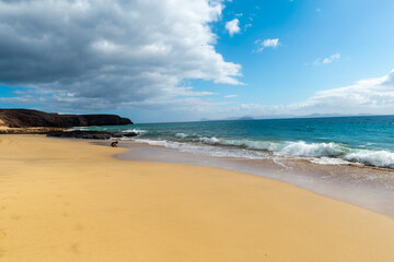 Obraz premium Panorama of beautiful beach and tropical sea of Lanzarote. Canaries