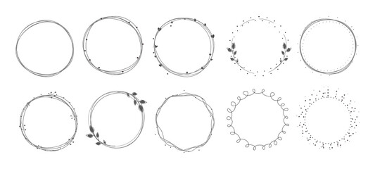 Wreath circle frame set on white background.